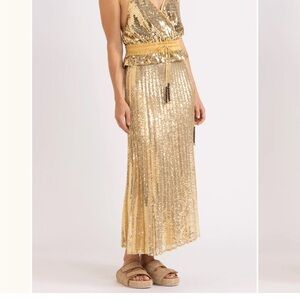 FLANNEL Marella Gold Sequin Halter Top